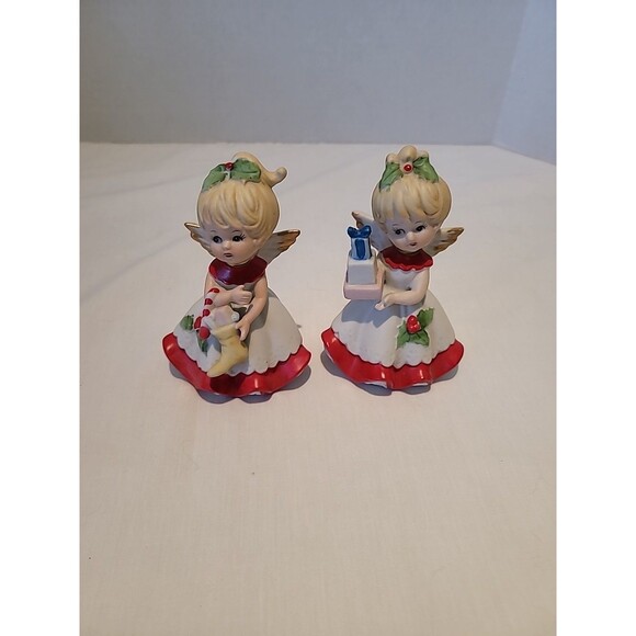 Vintage HOMCO Porcelain Figurine Angels Set Of 2 Christmas Holiday Decor 5" - Picture 1 of 16